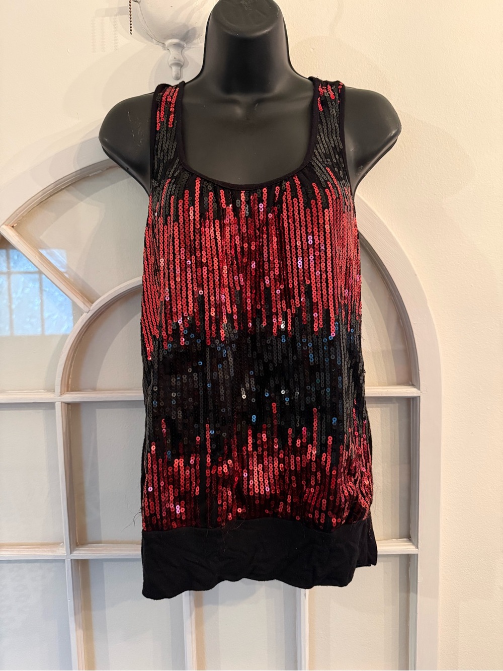 Heart SOUL Black & Red Sequin Racerback Tank Top Size XL Y2K Party Night Out